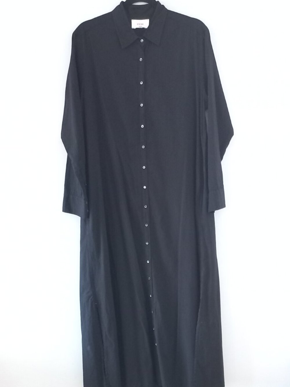 XIRENA black cotton maxi shirt dress
